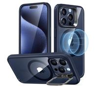 ESR Cover per iPhone 15 Pro con Cavalletto Magsafe, Custodia con Halolock, Protezione di livello militare, Supporto ad anello per la fotocamera integrato,Blu Trasparente