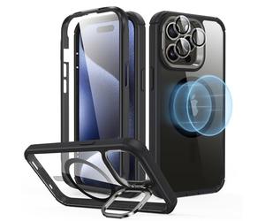 ESR Cover Supporto Flex per iPhone 15 Pro Max, Negro transparente | compatibile con MagSafe, con protezione obiettivo, Protezione militare anti-caduta, Resistente ai graffi