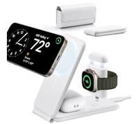 ESR HaloLock 3 in 1 Stazione Ricarica da viaggio, Caricatore Wireless Magnetico Compatibile con MagSafe, Per Apple Watch, iPhone 16/15/14, AirPods 4/3/2/Pro, Supporto regolabile a 2 posizioni, Bianco