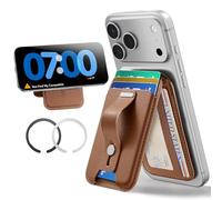 ESR Portafoglio per MagSafe, RFID Blocco, Conserva 5 carte, Supporto Regolabile, Presa sicura con Passante per le dita, per iPhone Serie 17/16/15/14/13/12, Google Pixel 10/Pro/Pro XL, Marrone