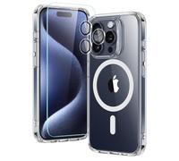 ESR Set di Cover MagSafe per iPhone 15 Pro, 1 Protezione per lo schermo in vetro temperato, 1 Set di protezioni per le lenti, Anti ingiallimento e antigraffio,Trasparente