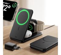 ESR Stazione di ricarica 3 in 1 per Apple, 15W Caricatore da viaggio MagSafe per iPhone e Apple Watch [certificato], Per iPhone 17/16/15/14/13/12 e Apple Watch e AirPods, Nero