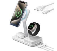 ESR Stazione di Ricarica GaN 100W con CryoBoost 6-in-1, Adatto alla Ricarica MagSafe, Caricatore Wireless Magnetico per iPhone 16/15/14/13, Apple Watch, AirPods 4/3/2/Pro e dispositivi USB-C/A, Bianco