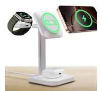 ESR Stazione di Ricarica Wireless Qi2 3-in-1, Caricatore Wireless per Apple Watch [Certificato] e AirPods, Supporto di Ricarica MagSafe Qi2 15W per iPhone 16/15/14/13, Airpods 4, Bianco