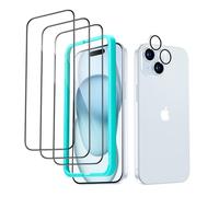ESR Vetro per iPhone 15 Plus, 3 Pezzi, e 1 di Pellicola Fotocamera individuali per Le Lenti, 6.1 Pollici, Bordi curvi 2.5D, Copertura Totale e antigraffi