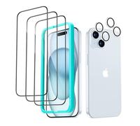 ESR Vetro per iPhone 15 Plus, 3 Pezzi, e 2 di Pellicola Fotocamera individuali per Le Lenti, 6.1 Pollici, Bordi curvi 2.5D, Copertura Totale e antigraffi
