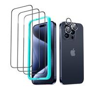 ESR Vetro per iPhone 15 Pro, 3 Pezzi, e 1 di Pellicola Fotocamera individuali per Le Lenti, 6.1 Pollici, Bordi curvi 2.5D, Copertura Totale e antigraffi