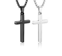 Esrael 2 collane a catena a croce in acciaio inossidabile 316L argento/nero, per uomini e donne, gioielli robusti che non sbiadiscono, regalo per coppie, amici, fratelli, familiari o per te stesso, 18
