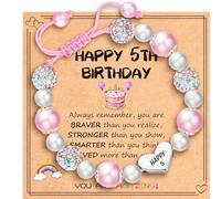 Esrial Happy 3 4 5 6 7 8 9 10 11 12 anni regali di compleanno per lei, braccialetto regolabile con perle rosa a forma di cuore per figlia, nipote, nipote, regali di compleanno, Natale, 15,2 cm, pietra
