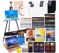 ESRICH Set di 141 pezzi per pittura artistica, forniture per pittura con 84 colori (olio, acquerello, vernice acrilica), cavalletti in metallo e legno, tela, tamponi di carta, pennelli, ecc. per