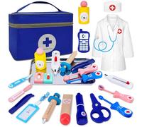 Esriptoyz Valigetta Dottore Bambini, Legno kit Dottoressa Bambina con Vero Stetoscopio, Termometro, Camice da Medico e Borsa da Medico Portatile, Giochi di Ruolo, Giochi Bambini 3, 4, 5 Anni