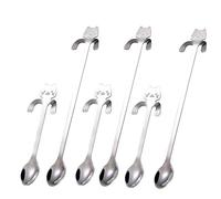 ESRISE Cucchiaino da Caffè Gatto in Acciaio Inossidabile Sospeso Carino Gattini Cucchiaini Mescolatore per tè, zuppa, zucchero, dolce, antipasto, condimento (d'argento -S-L)