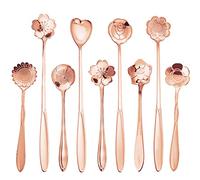 ESRISE FGH678 - Set di 9 cucchiaini da caffè a forma di fiore, in acciaio inox, cucchiaini da tè in acciaio inox, grazioso cucchiaio per mescolare bevande, mescolare frappè e marmellata (oro rosa), 22