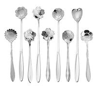 ESRISE - Set di 9 cucchiaini da caffè a forma di fiore, in acciaio inox, per decorazioni per feste del tè (argento)