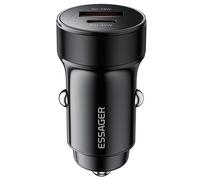 ESSAGER® ES-CC24 PD 30W - caricabatterie da auto in alluminio. 1 porta USB-A + 1 porta USB Type-C per ricarica rapida, chip intelligente - nero
