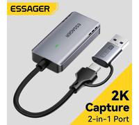Essager Scheda di acquisizione video USB 3.0 2 in 1 4K@60Hz Compatibile con HDMI a 2K@30Hz Grabber di giochi Registra per Switch PS5/4 Trasmissione in diretta
