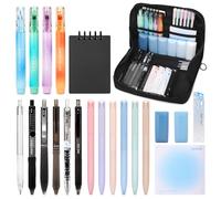 ESSALOO 22 Pezzi Set di Cancelleria per Studenti con Astuccio, 11 Penne Neutre, 4 Evidenziatori, 1 Matite Meccaniche, Regalo Bambina 6 7 8 9 10 11 12 Anni, Nera