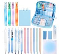 ESSALOO 22 Pezzi Set di Cancelleria per Studenti con Astuccio, 11 Penne Neutre, 4 Evidenziatori, 1 Matite Meccaniche, Regalo Bambina 6 7 8 9 10 11 12 Anni, Blu