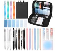 ESSALOO 30 Pezzi Set di Cancelleria per Studenti con Astuccio, 11 Penne Neutre, 4 Evidenziatori, 3 Matite Meccaniche, Regalo Bambina 6 7 8 9 10 11 12 Anni, Nera