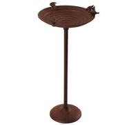 Esschert Design - Abbeveratoio per Uccelli, su piedistallo a piantana, Decorato ai Bordi con Statuette di passeri, da Circa 27 x 27 x 60 cm, in ghisa, Colore: Marrone Scuro