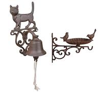 Esschert Design DB82 & nbsp;Rustico in ghisa Campanello Cat & FB163 Mangiatoia p