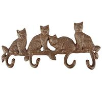 Esschert Design LH180 Appendiabiti in ghisa con Ganci, a Forma di Gatti, con Finitura in Marrone Antico