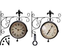 Esschert Design Orologio da Parete, Bahnhofsuhr con termometro, misuratore di Temperatura, 25 cm x 10 cm x 30 cm
