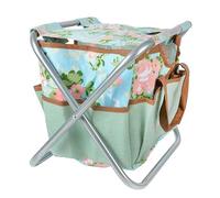Esschert Design Sedia da giardino in iuta con stampa a rose, 40 x 31 x 31 cm, con tasche e tracolla