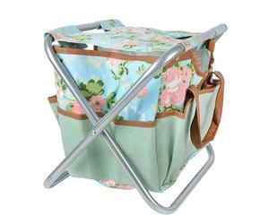 Esschert Design Sedia da giardino in iuta con stampa a rose, 40 x 31 x 31 cm, con tasche e tracolla