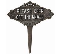 Esschert Design TT207 Series Please Keep Off The Grass - Cartello nero e bianco, altezza 22,9 cm