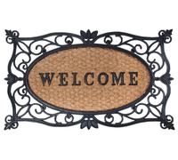 Esschert Design - Zerbino in gomma a lavorazione artistica, inserto centrale in fibre di cocco decorato con scritta "Welcome", da circa 75 x 45 cm, colore: Nero/Naturale cocco
