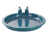 Esschert Round Bird Bath w/Birds, Ceramic, Petrol - Large