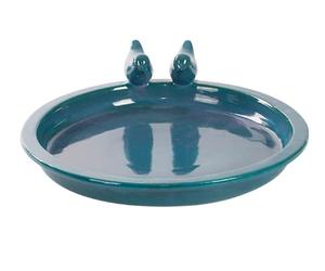 Esschert Round Bird Bath w/Birds, Ceramic, Petrol - Large