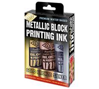 ESSDEE Inchiostro per stampa a blocchi metallici, confezione da 3 (oro metallizzato, argento, bronzo), 100ml x 3