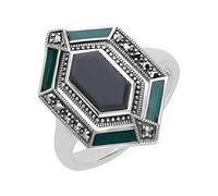Esse Marcasite - Anello in argento Sterling Art Deco con smalto verde onice nero e marcasite, Gemma, Onice