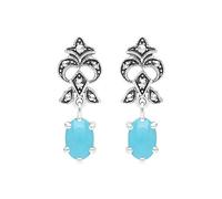 Esse Marcasite - Orecchini pendenti in argento Sterling, stile Art Nouveau, turchese e marcasite