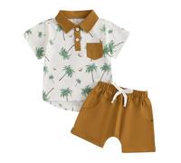 ESSECMBS 2 Pz Completi e Coordinati Bambino Estivo Abbigliamento Ragazzi Stampa Tops T-Shirt Camicetta Manica Corta Camicia + Pantaloncini Elastici in Vita Casual Spiaggia (M-Marrone, 0-6 Months)
