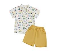 ESSECMBS 2 Pz Completi e Coordinati Bambino Estivo Abbigliamento Ragazzi Stampa Tops T-Shirt Camicetta Manica Corta Camicia + Pantaloncini Elastici in Vita Casual Spiaggia (B-Giallo, 18-24 Months)