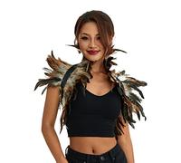 ESSECMBS Mantello da donna con piume realistiche, stile gotico, con lacci, scialle, scialle, collo e piume, per Halloween, cosplay, festa di Natale