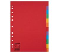 Esselte 10 Confezioni di Divisori per Raccoglitori con 12 Tasti, Formato A4, Rosso/Multicolore, Cartoncino Robusto Riciclato, 100202