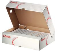 Esselte 128004 - Scatola per archivio standard, larghezza dorso 80 mm, formato A4, scatola con coperchio, design geometrico, serie archivio standard, 25 pezzi, bianco/rosso