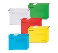 Esselte Conf. da 15 Cartelle Sospese, Formato A4, con Linguette e Inserti in cartoncino, per organizzare documenti a casa, in ufficio, a scuola, in Resistente Carta Riciclata al 100%, Colori Assortiti