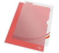 Esselte Buste L Deluxe, in PPL Antiriflesso, per Archiviare e Conservare Documenti in Formato A4, Confezione da 100 Buste Rosse Trasparenti, 54834