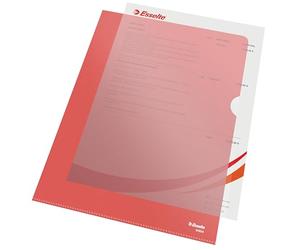 Esselte Buste L Deluxe, in PPL Antiriflesso, per Archiviare e Conservare Documenti in Formato A4, Confezione da 100 Buste Rosse Trasparenti, 54834