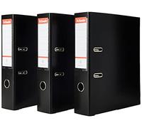 Esselte D75 Essentials, Set di 3 Raccoglitori a Leva Formato A4, Nero, in Plastica e con Carta Certificata FSC, Dorso da 7,5 cm, Senza Custodia, 624294, Nero