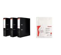 Esselte D75 Essentials - Set di 3 Raccoglitori Neri a Leva con 50 Buste Perforat