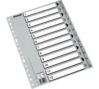 Esselte Plastic Index numerico, PP, Std Range, grigio Tipo 1-12, cover B&N Folio grey