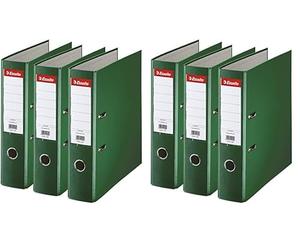 Esselte - Raccoglitori a Leva, Linea D75 Essentials, Colore: Verde scuro, Set da 3 Pezzi, Set 3 Raccoglitori, Verde (Confezione da 2)