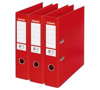 Esselte Registratore con Meccanismo n.1, Raccogli documenti A4 meccanismo a Leva e sistema di bloccaggio, Etichette dorsali sostituibili, Capacità 500 fogli, Dorso 7.5 cm, Rosso, 3 pezzi, 390811330