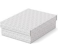 Esselte Set di 3 Contenitori Medi con Coperchio in Cartone Riciclato e Riciclabile al 100%, Ottimali per lo Stoccaggio o come Confezione Regalo, Design Geometrico, 265 mm x 100 mm x 360 mm, Bianco